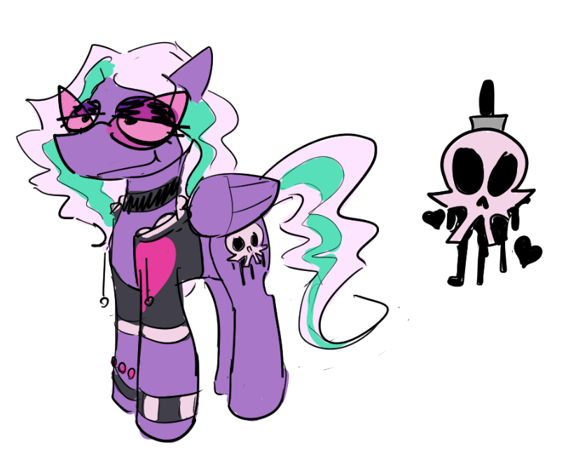 This is my ponysona! Penny Dreadful. In-universe, She writes trashy romance novels, and due to an obscure legal loophole, is technically considered an endangered bird, which keeps her safe from litigation by the subjects of said novels.